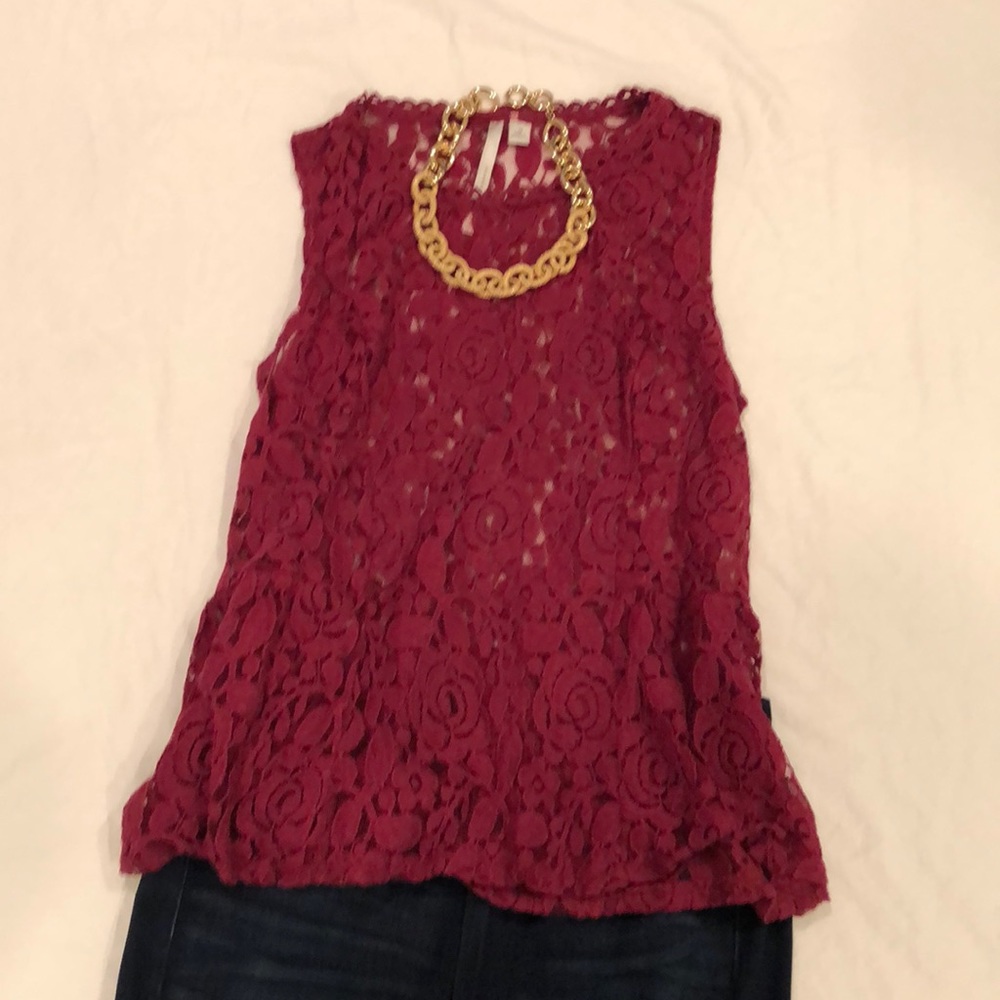 Lauren Conrad Maroon Lace Shell Tank Top